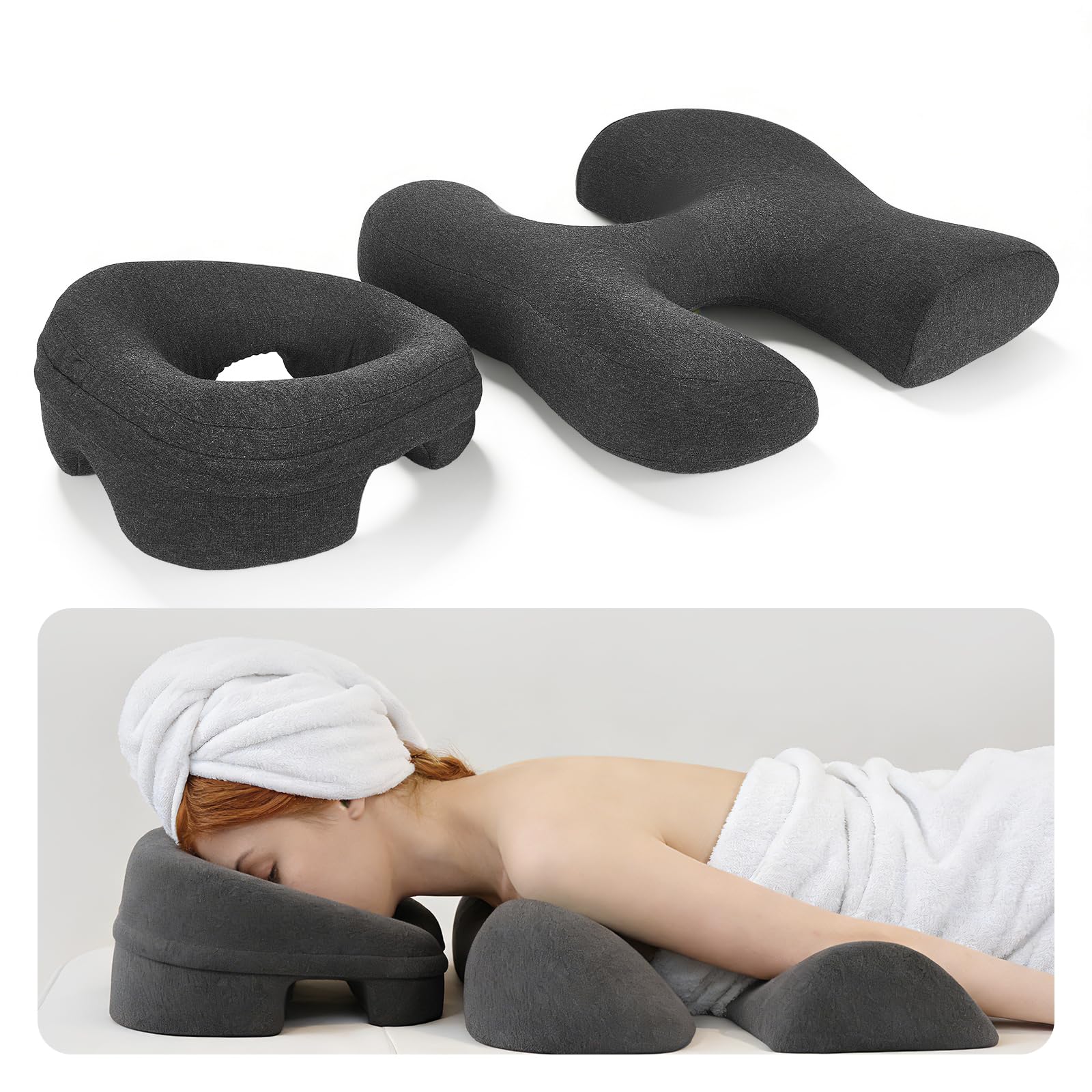 Almohada de masaje facial con soporte para el pecho - Almohada profesional para salón de belleza y spa - Almohada combinada para posición del estómago con diseño Ergo, gris oscuro