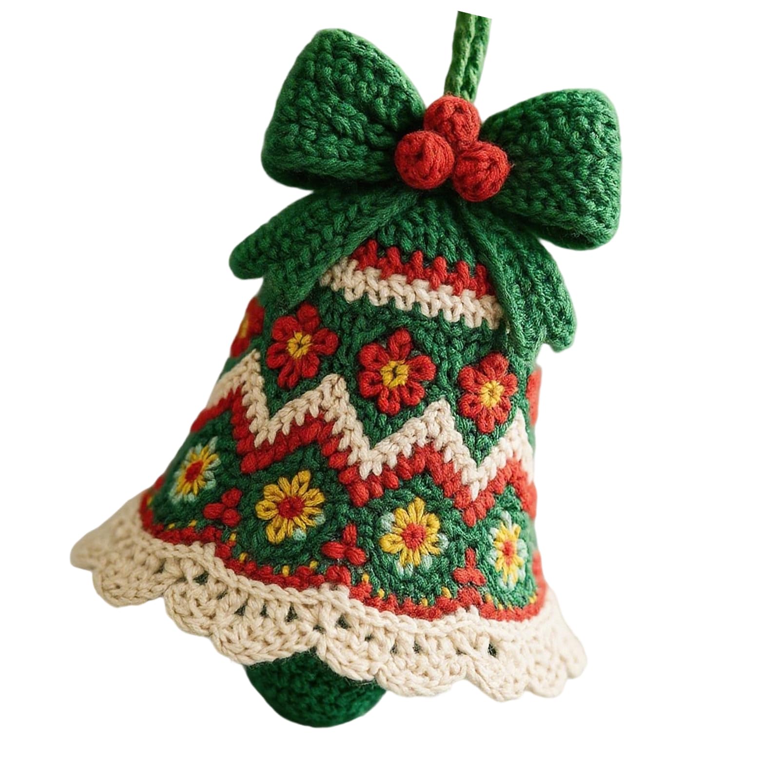 Kalttoy Green Washable Crochet Christmas Bells Holiday Decorations Soft Yarn Craft For Tree Car Door Ornaments Christmas Car Pendant