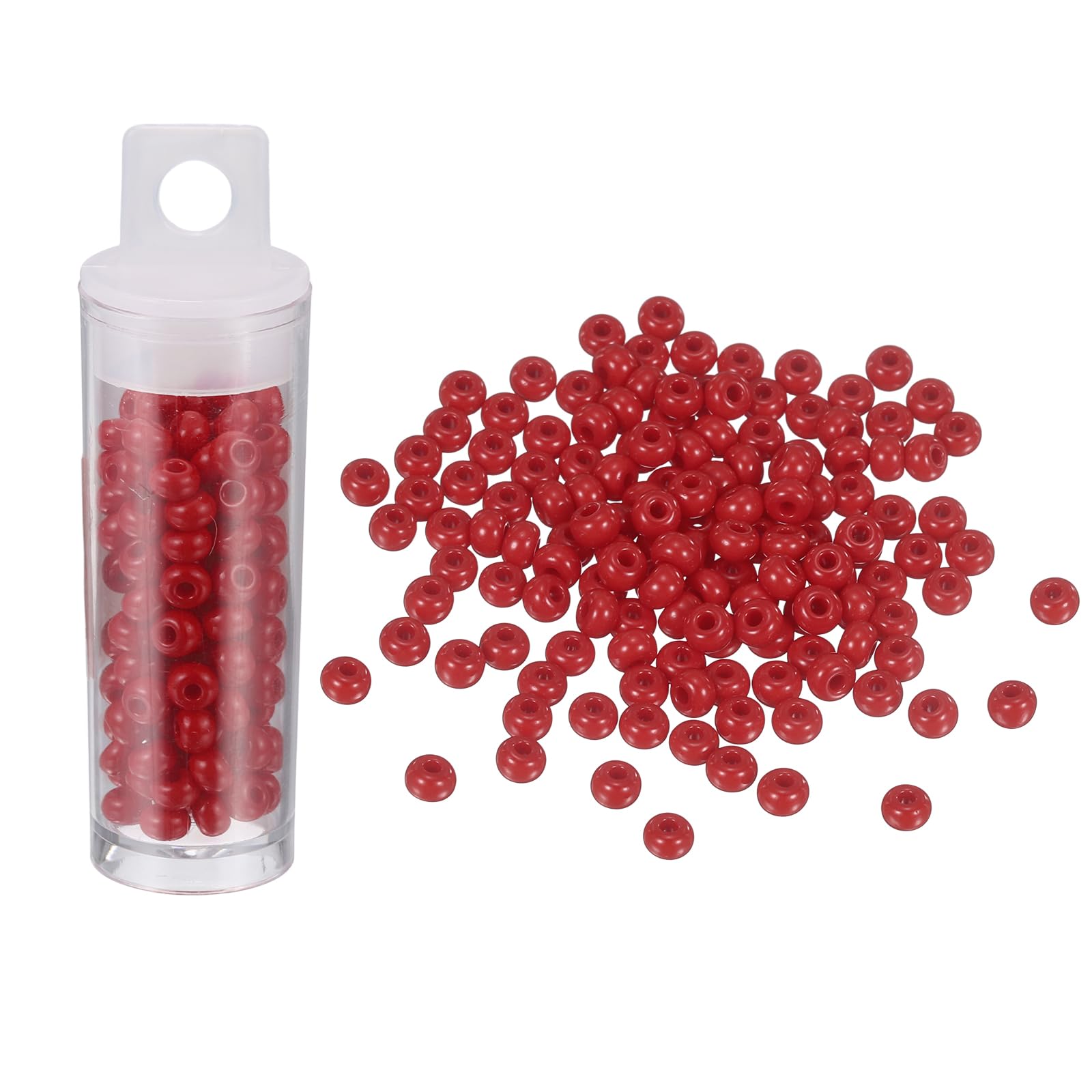 sourcing map 130 Pcs Glass Seed Beads Bulk, 4mm Mini Loose Glass Bugle Beads for DIY Earrings, Necklaces, Bracelets, Jewelry Making, Dark Red