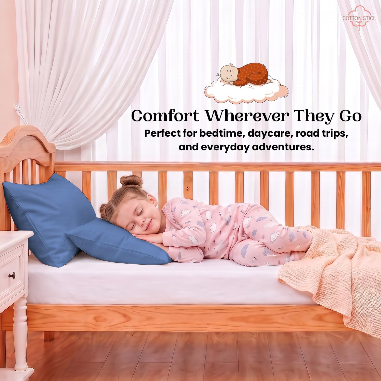 COTTON STICH™ Toddler Pillowcase 12x16 Set of 2, Comfort Cotton Kids Pillow Cover, Hidden Zipper, Breathable Toddler Bedding for Travel, Daycare & Preschool, Small Mini Pillowcase-Medium Blue image 4