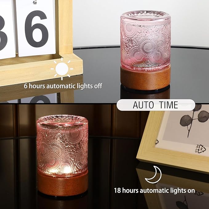 CZSHCKJYXGS Small Battery Operated Light with Timer,Adult Night Lights for Bedroom,Mini Lamp for Lndoor Use in Bathroom, Hallway,Glass Light Lamp (Pink) photo 3