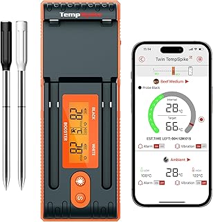 ThermoPro Twin TempPro Fleischthermometer kabellos 150m Bluetooth Grillthermometer Backofenthermometer Ladeschale mit Display für Ofen, Grill, Rotisserie, sicher im Geschirrspüler