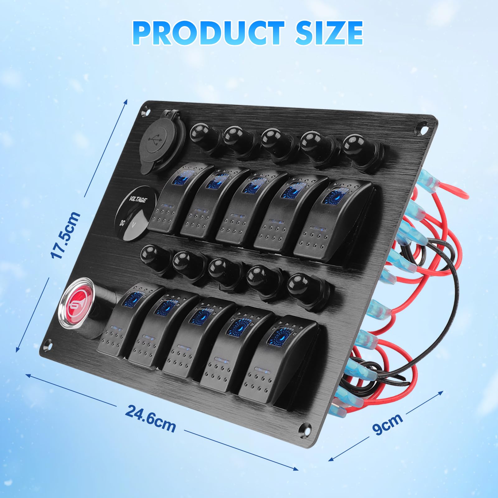 Geloo 10 Gang Panel de interruptores, IP65 Impermeables 12 V/24 V Interruptor de Palanca con Disyuntores y Botón de Bocina para Automóviles, Barcos, Autocaravanas y Camiones