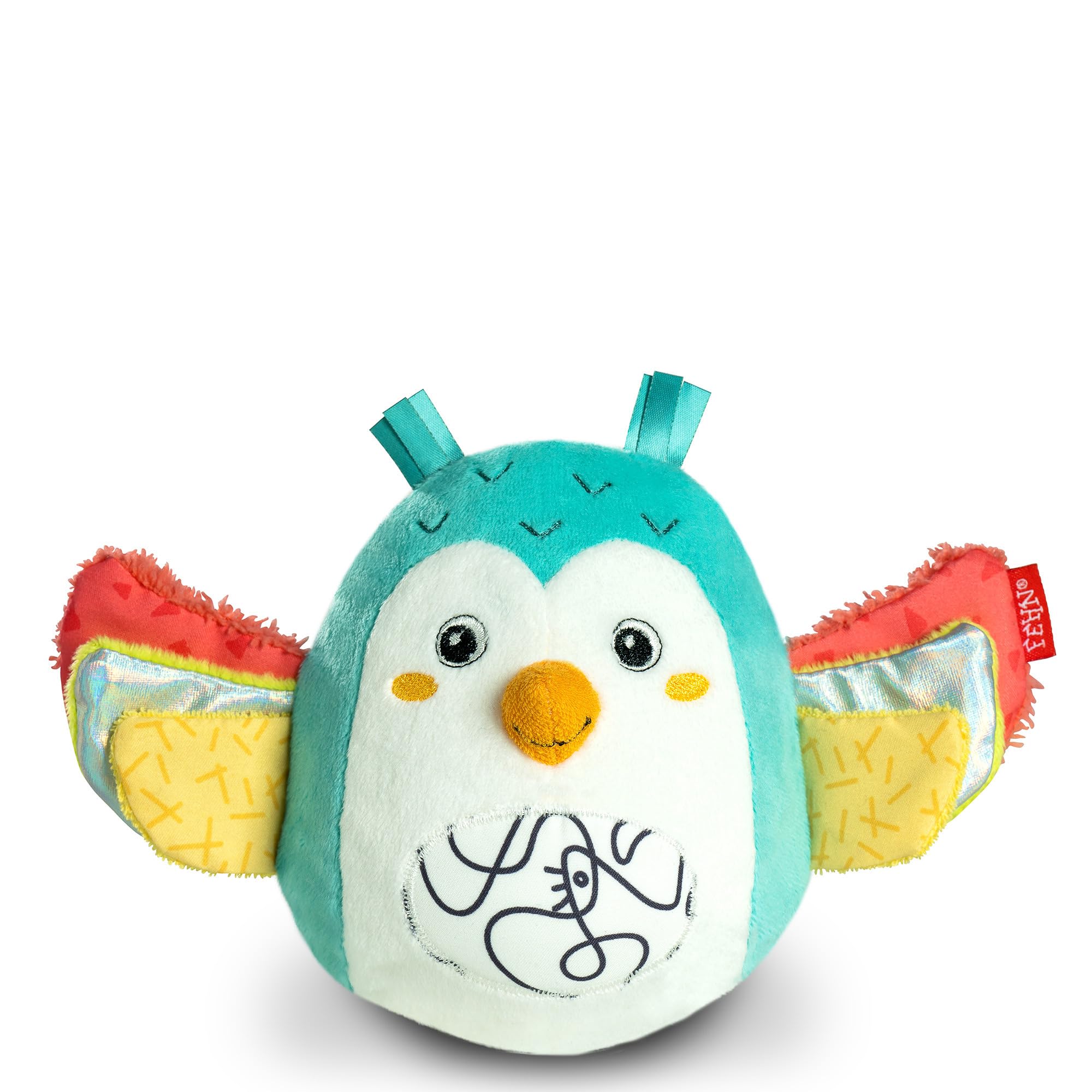 Fehn Bebé búho de pie, Búho de pie con papel susurrante y cascabel para bebés y niños pequeños de 6 meses o más