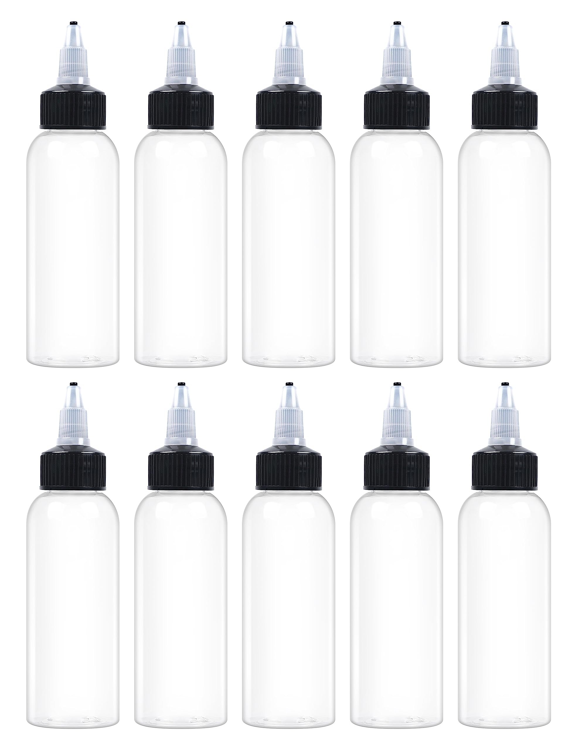 EOSAU 10 Pcs 2oz Clear Plastic Squeeze Bottles for Liquids, Twist Top Cap