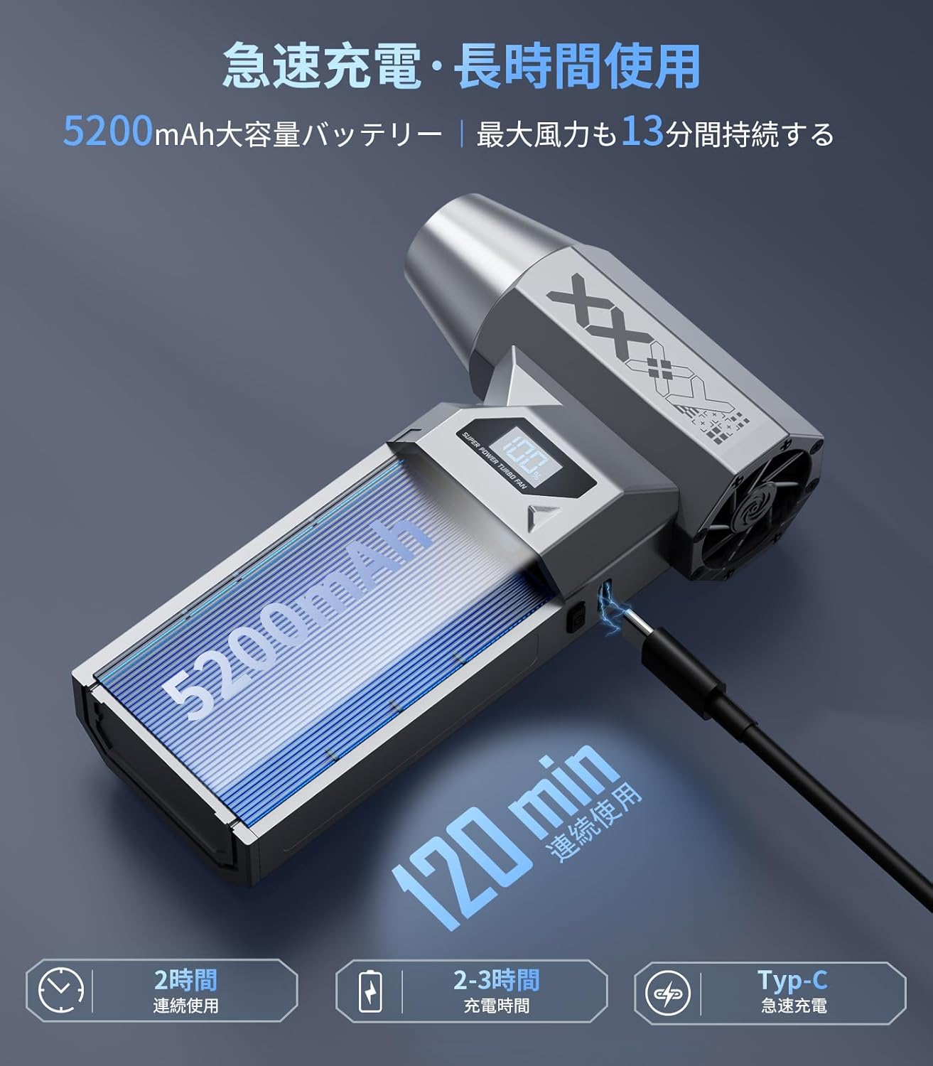 BLUERISE エアダスター 電動ブロアー 120000RPM高速回転 最大風圧約180g 小型 ブロワー LEDライト付き 4段