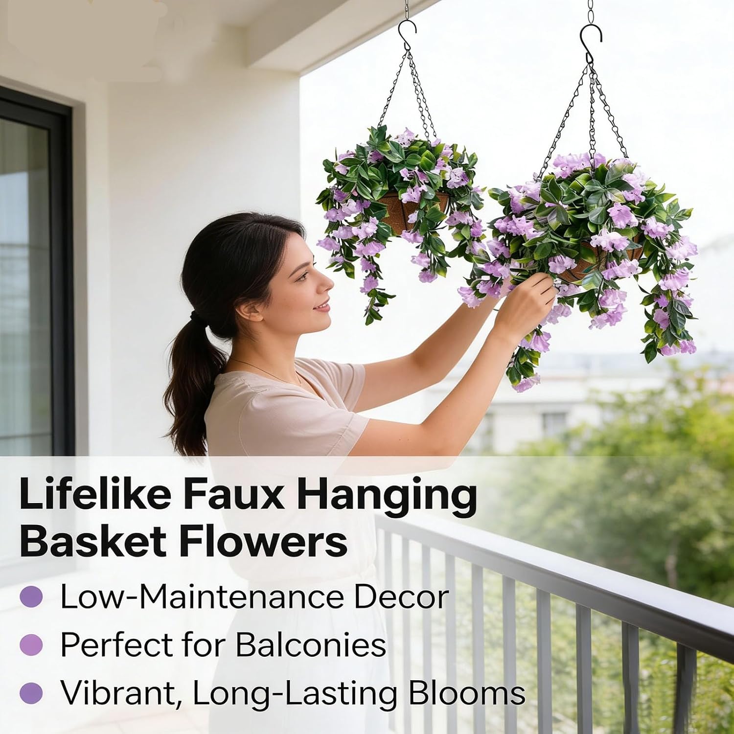 15" Faux Crepe Myrtle Hanging Baskets Set of 2, 2026 Upgraded UV & Water Resistant Artificial Flowers with Liner & Chain for Outdoor Indoor Porch Garden Decor, Pink White Purple Red (Pink)