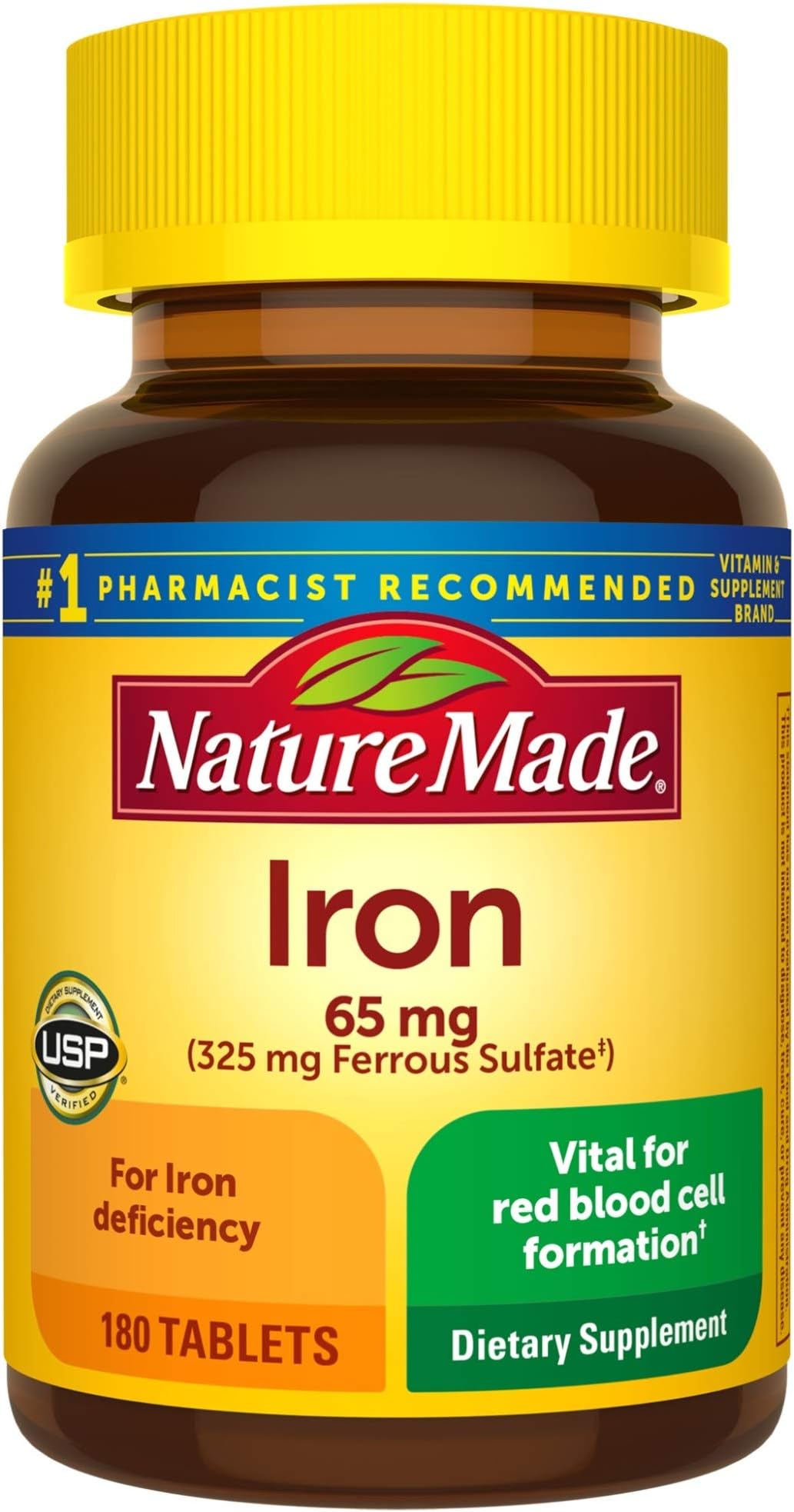 Iron 65 mg (from Ferrous Sulfate) Tablets, 180 Count