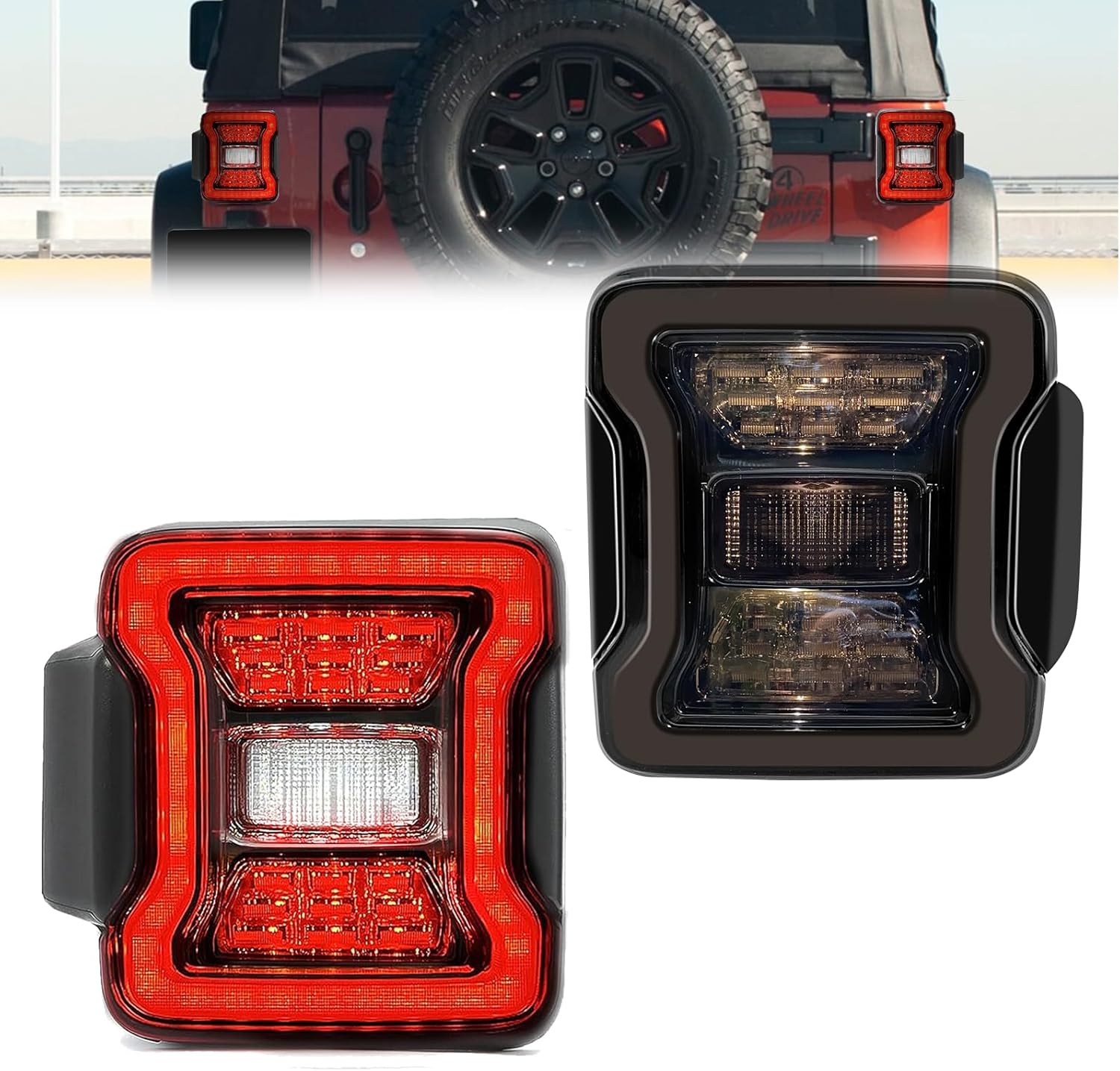 Shocklight LED Tail Lights Compatible With 2007-2018 Jeep Wrangler JK JKU w/Running Lights, Turn Signal, Brake Lights and Reverse Lights 1 pair of tail lights