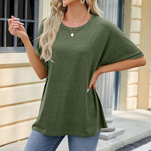 Miniatura 4 de Camisetas de talla grande para mujer, camisas de verano de manga corta, cuello redondo, ajuste holgado, camisetas casuales, camiseta básica 2024,