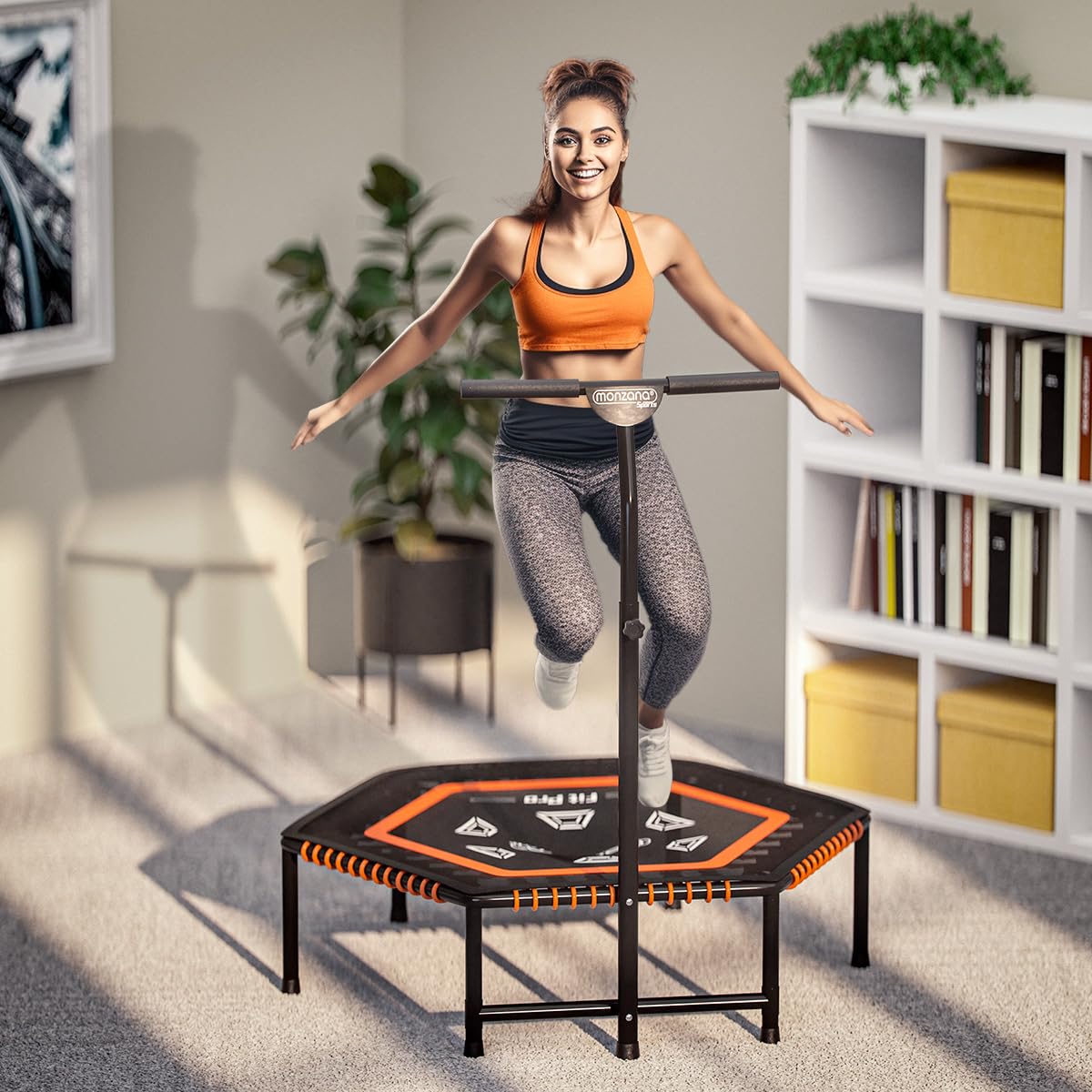 Monzana Trampolino Elastico Fitness per Interni Ø120cm Manubrio Regolabile Rimovibile Copertura Bordo Allenamento Casa