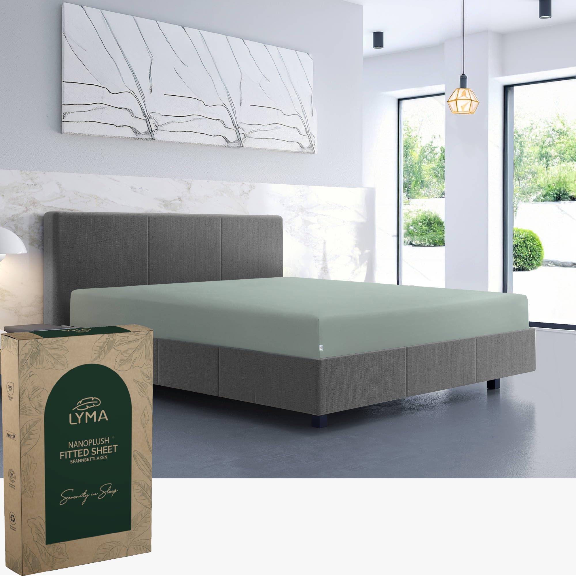 LYMA Bedding Fitted Sheet Single, Deep Pockets 30CM, OEKO-TEX Certified, Ultra Soft Nanoplush Double Brushed Quick Dry Fabric, Shrink & Fade Resistant, Easy Care Elastic Bottom Sheet (Sage Green)