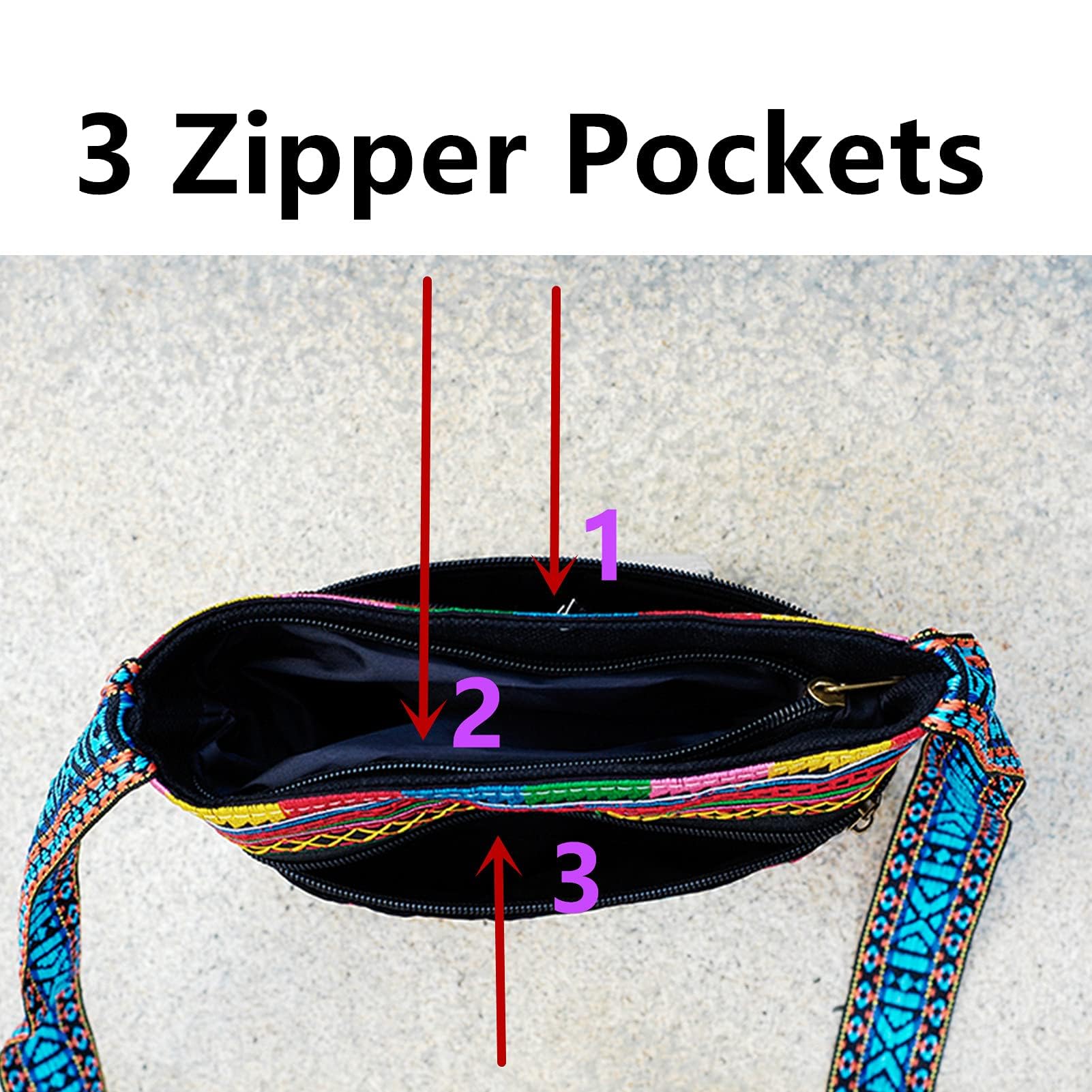 Hobo - Bolso cruzado para mujer, vintage, étnico, tribal, bordado, bohemio, hippie, bolso de hombro, Rojo Flores Aves 6