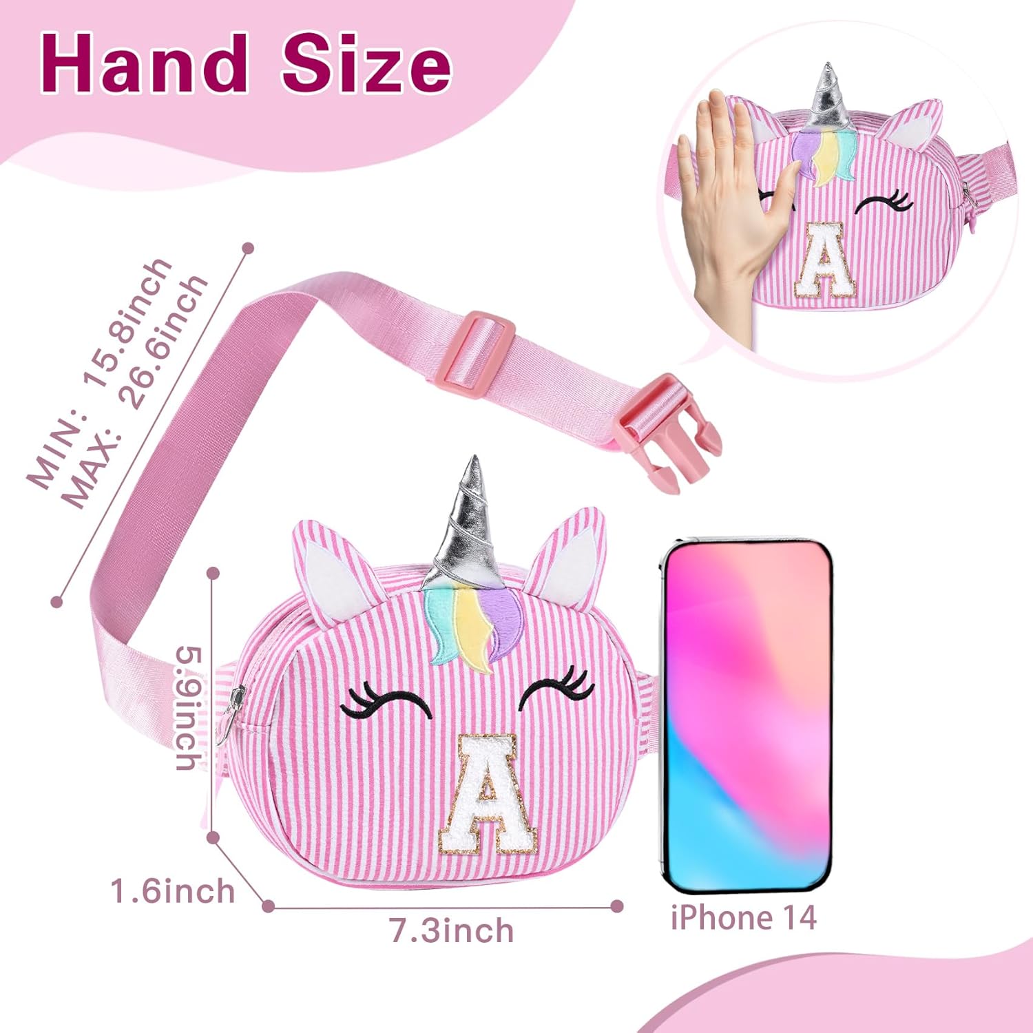 Personalized Chenille Initial Girls Fanny Pack Kids Purse, Cute 3 4 5 6 7 8 9 10 11 12 Year Old Girl Birthday Gift Unicorn Crossbody Waist Bag Valentines Easter Gifts for Kids Toddlers Pink A - Image 3