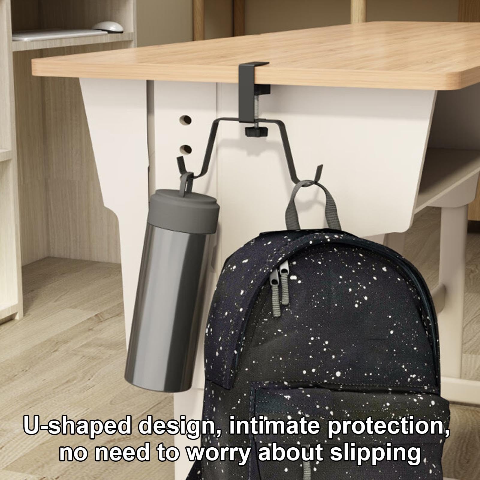 Crochet De Bureau Sous Plan - Support Ajustable Pour Sac, Casque - Aluminium - Gris - 8,1x9,1 Cm