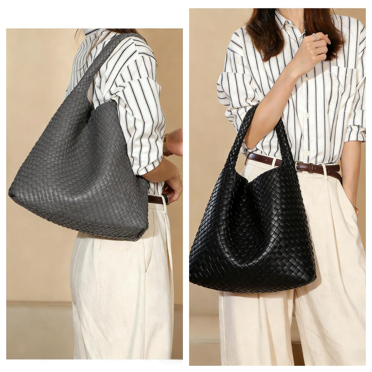 Handtaschen Geflochten für Damen, Große Ledertasche Schultertaschen mit Wallet für Arbeit Schule Reise