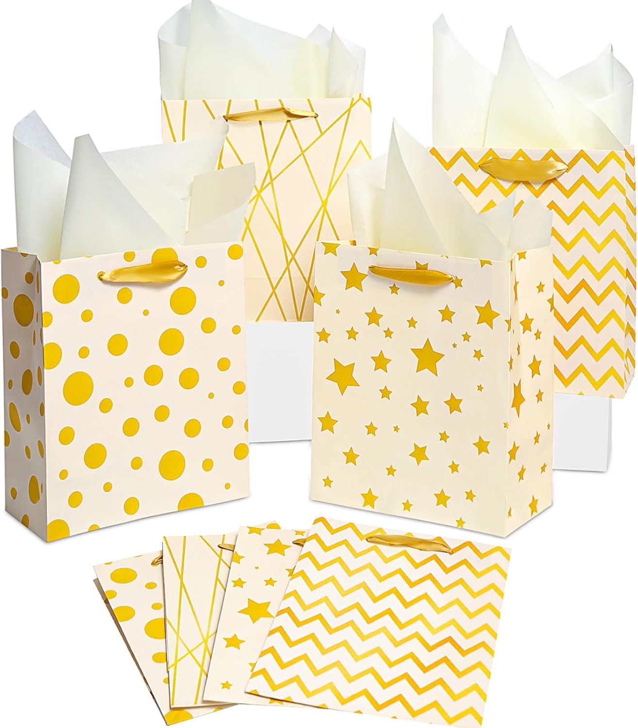 Geschenktüten mit Seidenpapier 8 Stück 23x18x10 cm - Mit Tragegriff für Geschenke an Frau, Mann & Kind - Für Geburtstag, Hochzeit, Baby-Shower, Weihnachten & Party