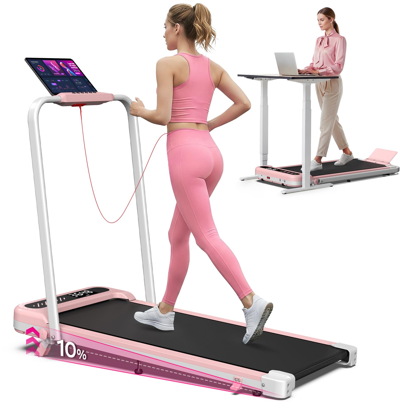 Cardirun Laufband für Zuhause Klappbar, 6 in 1 Walking Pad mit Steigung, 3.0PS Klappbares Laufband für Zuhause & Büro mit LED-Anzeige, Treadmill for Home, Laufbänder Bis 150kg, Keine Installation