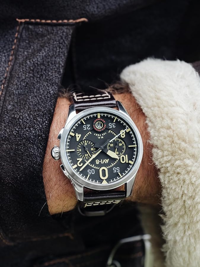 Amazon.com: AVI-8 Mens 42mm Spitfire Lock Chronograph Midnight Oak