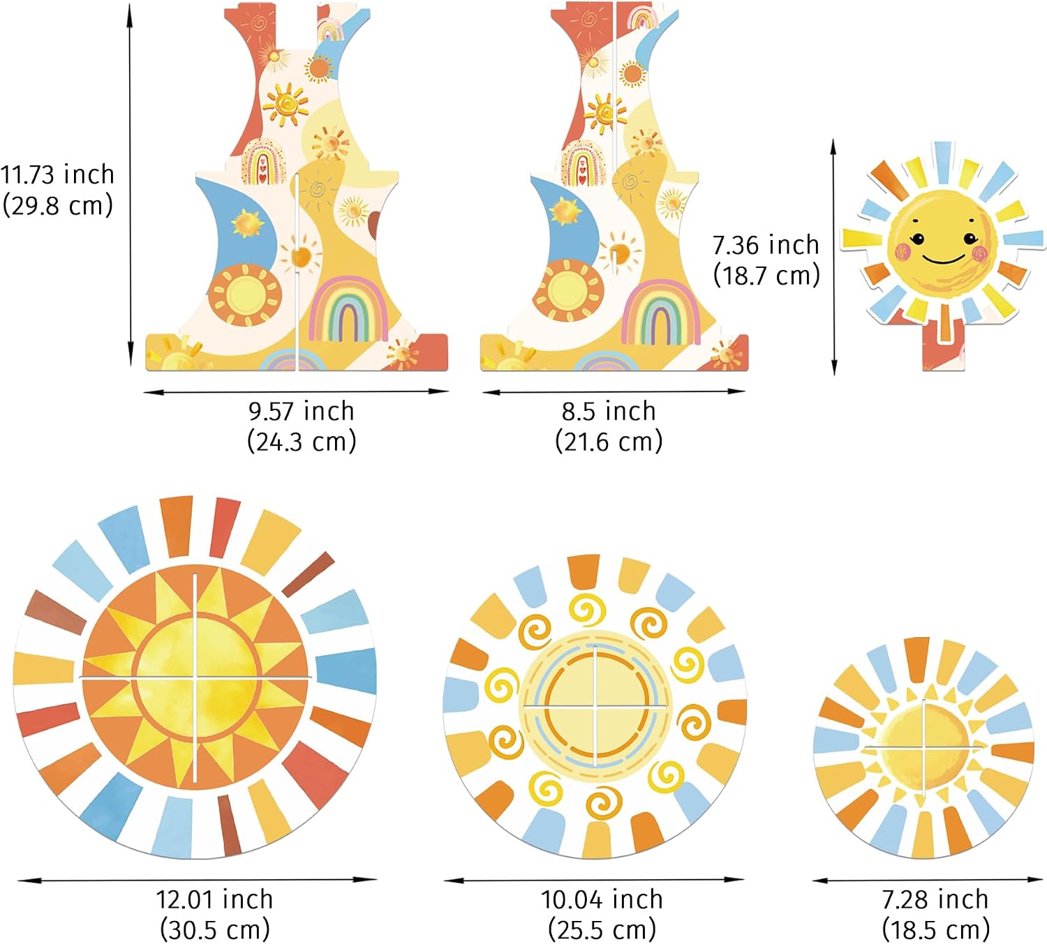 2PCS Sunshine Party 3-Tier Cupcake Stand Tower Holder for First Trip Around One In The Sun 1st Birthday Here Come The Son Baby Shower Party Decorations Supplies image 2