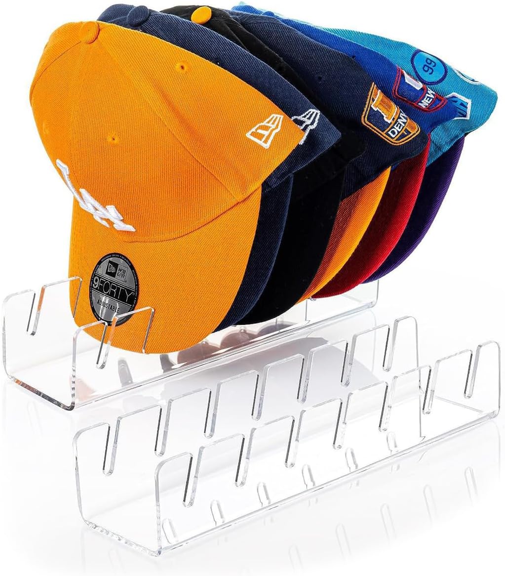 Hat Stand for Baseball Caps Display and Organizer No Install Acrylic Hat Holder for 14 Baseball Caps Hat Racks Storage for Bedroom,Closet,Dresser,Entrance 2 Pack(Clear)