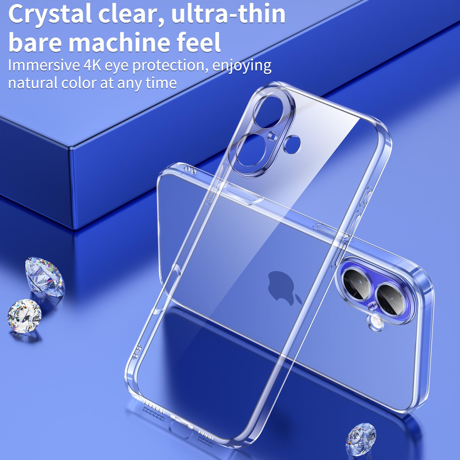 Phoona Cover per iPhone 16 Plus Custodia con 2 Pezzi Pellicola Vetro Temperato,Ultra Sottile Trasparente Silicone Protettiva Case per iPhone 16 Plus Sottile Morbida Antiurto Cover