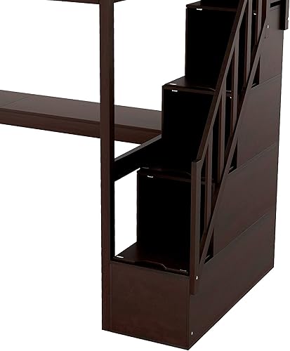 Miniatura 215 de Quarte Cama alta multifuncional, cama alta tamaño matrimonial con escritorio integrado y estantes de almacenamiento, dos cajones y escalera de