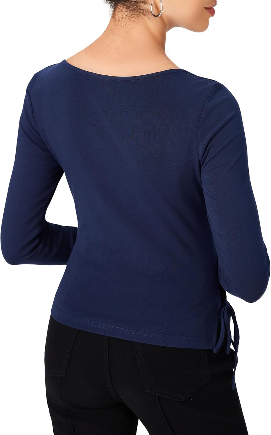 CIDER Boat Neck Tops for Women Asymmetrical Hem Long Sleeve Shirts Bow Tie Crop Tops Slim Fit Trendy Fall Outfits - Image 5