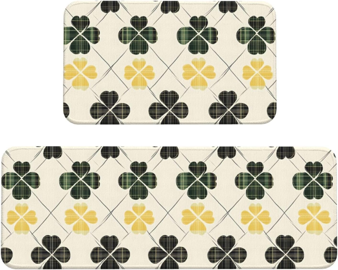 Green Plants Print Kitchen Rugs Sets of 2 Non Slip Washable, Anti Fatigue Kitchen Mats for Floor, Home Decor