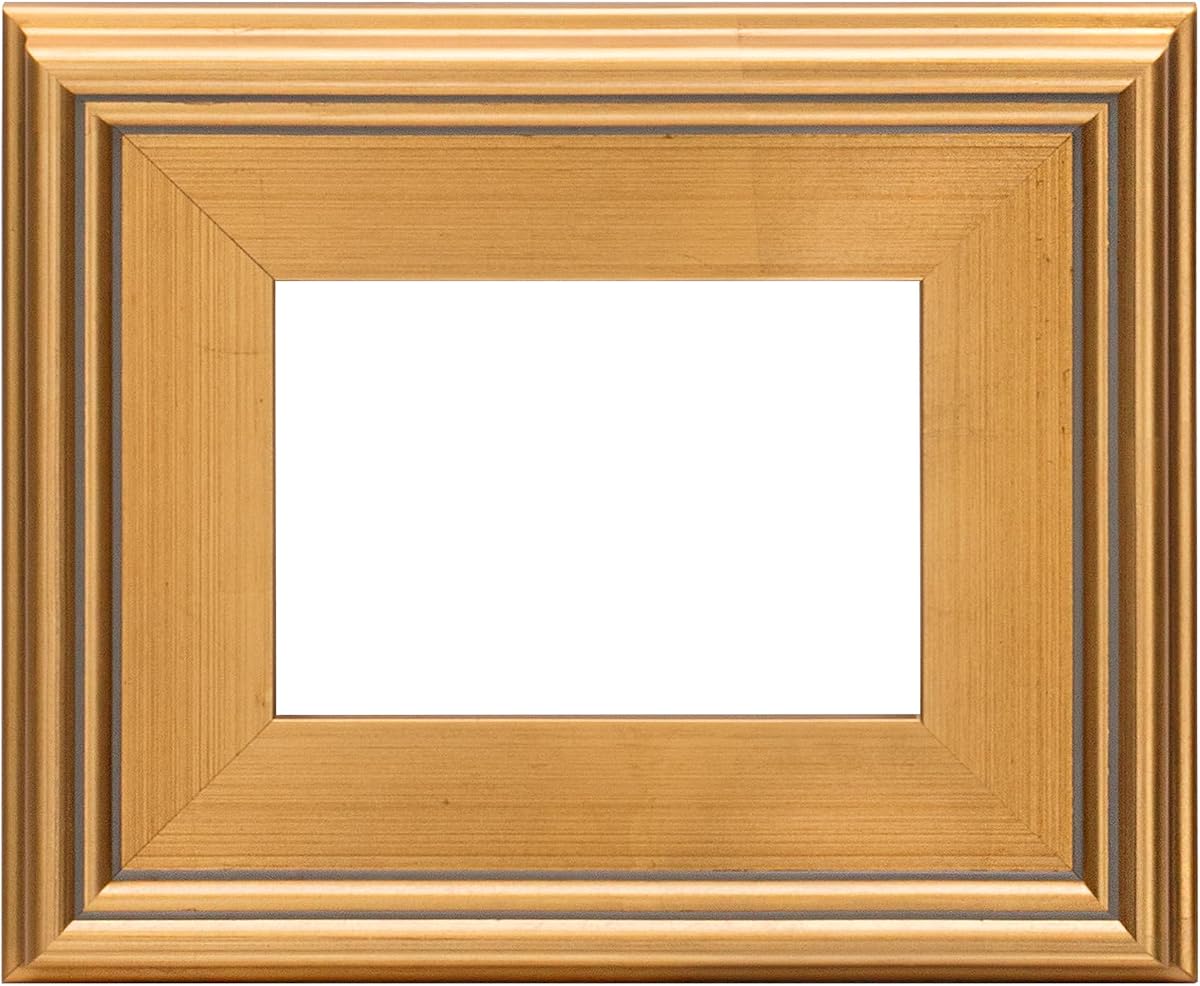 5x7 Plein Air Style Frame, Hand Leafed Gold, Museum Quality | For Art Panels, Stretched Canvas & Pictures. Gessoed Wood Construction, Open Back without Glazing, Includes Hanging Hardware