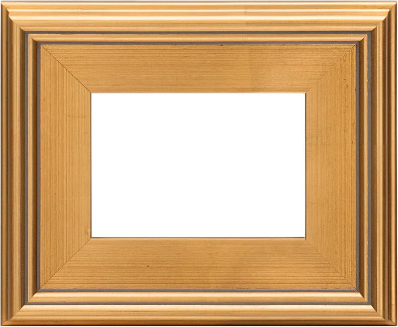 5x7 Plein Air Style Frame, Hand Leafed Gold, Museum Quality | For Art Panels, Stretched Canvas & Pictures. Gessoed Wood Construction, Open Back without Glazing, Includes Hanging Hardware