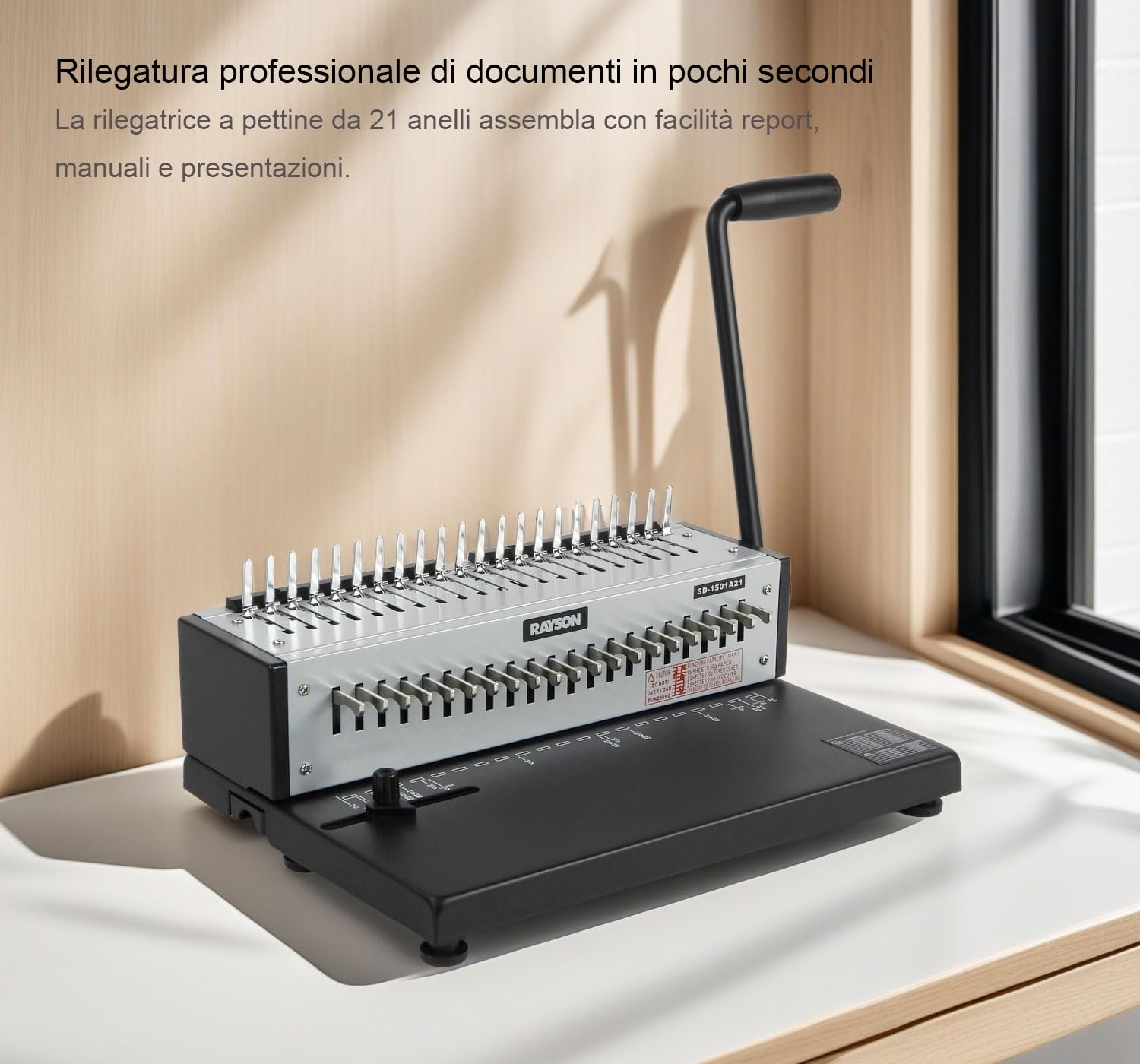 RAYSON Rilegatrice Spirale Plastica, Rilegatura di 200 Fogli, Perforazione di 12 Fogli, per Ufficio e Scuola, SD-1501A21