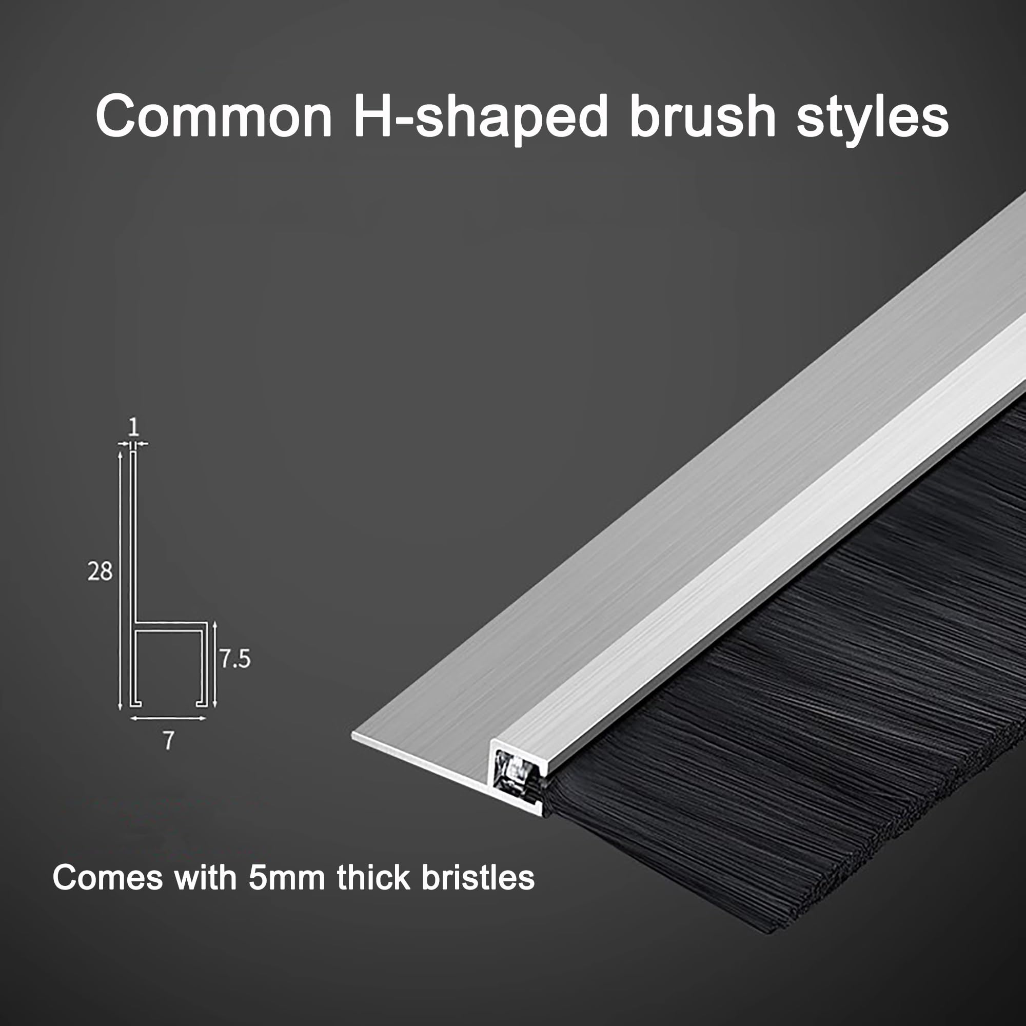 Cepillo de tira de aleación de aluminio tipo H/F/T, cepillo industrial para máquinas herramientas y armarios, 3.3 pies de longitud, 45 mm de altura, perfecto para sellado inferior de puerta y control