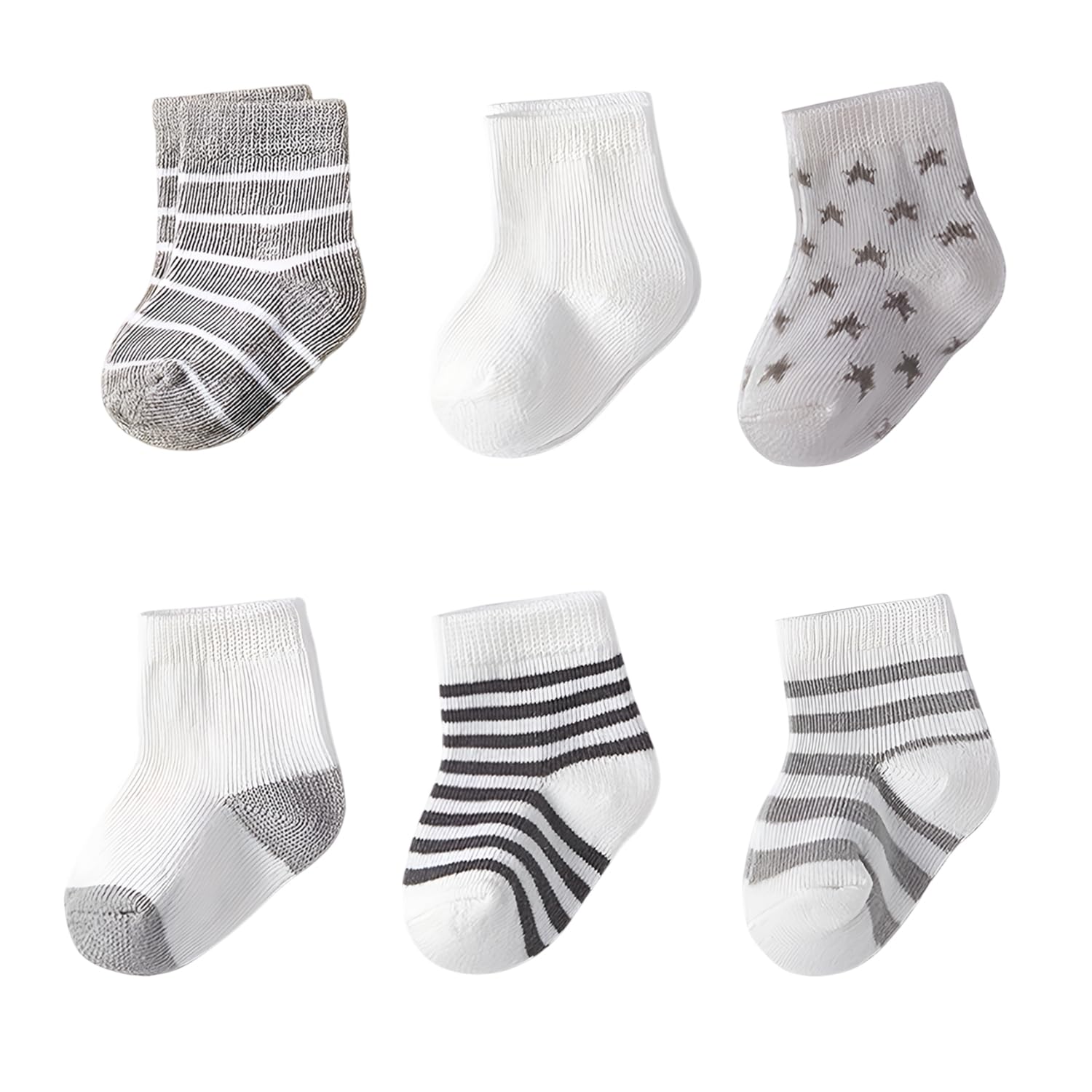 6 Pairs Baby Girls and Baby Boys, Non-Slip, Neutral Grey Shades Ankle Socks for 6-12 Months-image-12