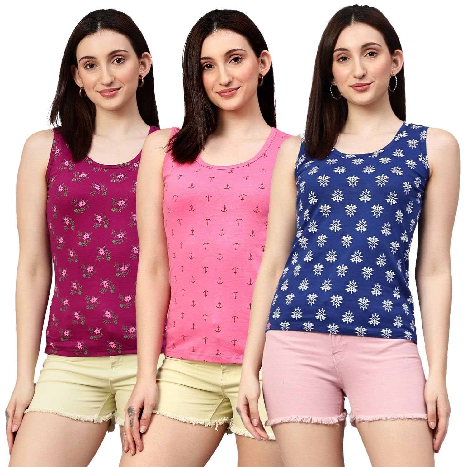 diaz Women's Super Combed Cotton Rib Fabric Slim Fit Tank Top-Pack of 3-picture-4