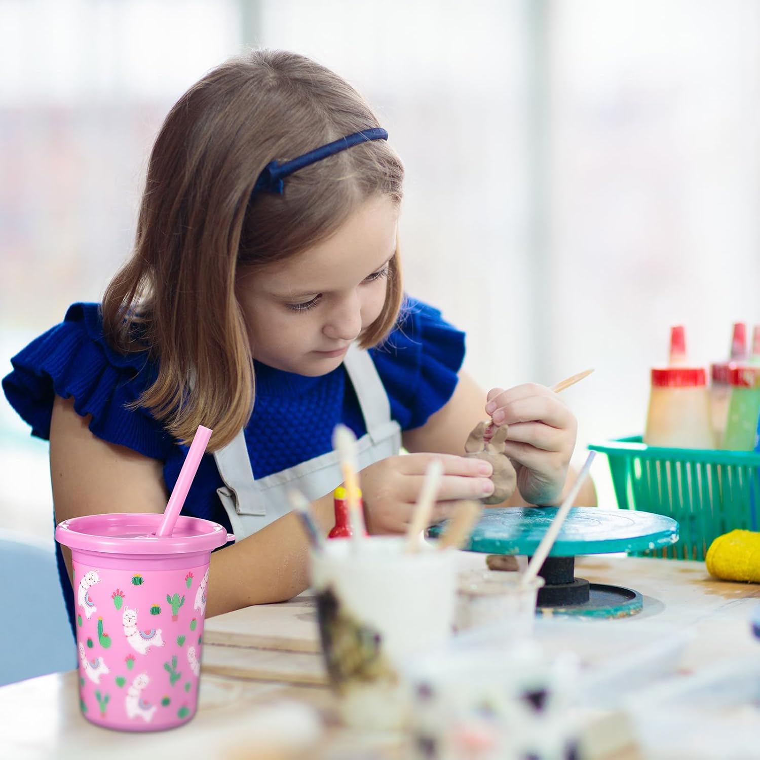 Nuanchu 16 Pcs Plastic Kids Cups with Lids and Straws 10 oz Kids Cups with Straws and Lids for Christmas Gifts Girls Boys Party Smoothie, Reusable Cute Cups - Image 8