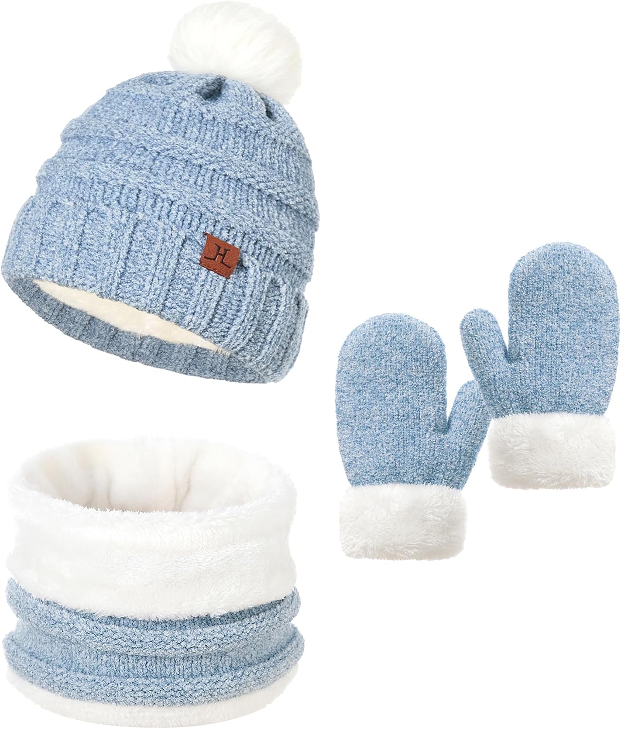 Toddler Hat Scarf And Glove Set Boy Girl Winter Pom Beanie Hat Neck Warmer Tube Mitten Gloves Ages 2-4 2t-4t 3-5 Fleece Lined