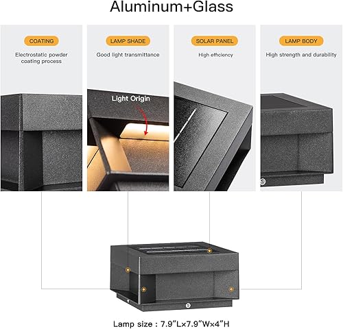 Miniatura 2 de Lámpara solar moderna para postes de patio, lámpara LED para exteriores con tapa de columna, IP65, impermeable, 3000 K, iluminación de paisaje