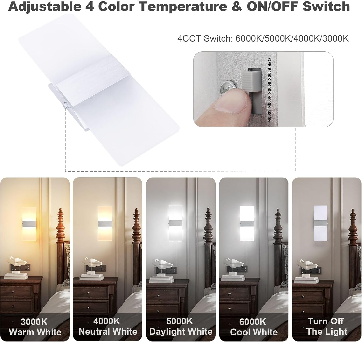 TRLIFE Dimmable LED Wall Sconces, 4 Color Temperature 12W Modern Wall Sconce Wall Mounted Light Set of 2 Dimmable Wall Lights for Bedroom Bedside Hallway Living Room Stairway(2 Pack, Silver)