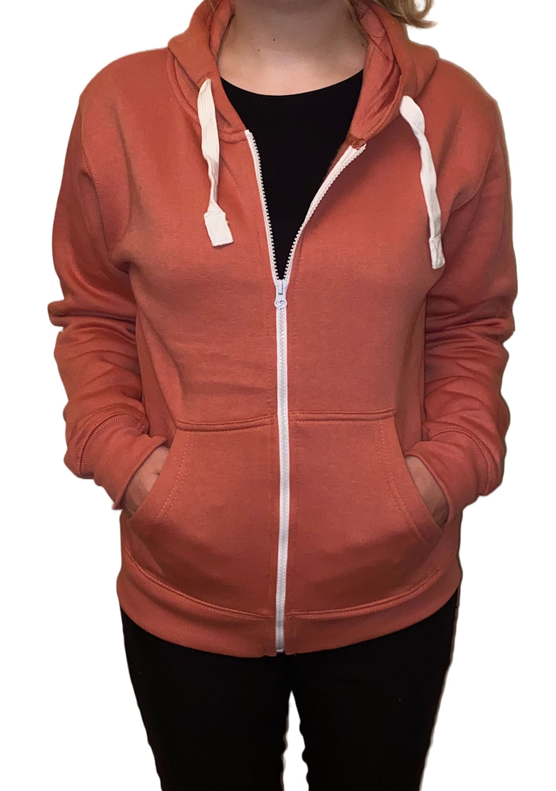 GenericLadies Hoodie Zip Up Plain Womens Sweatshirt Fleece Full Zipper Hooded Long Sleeve Zipped Top