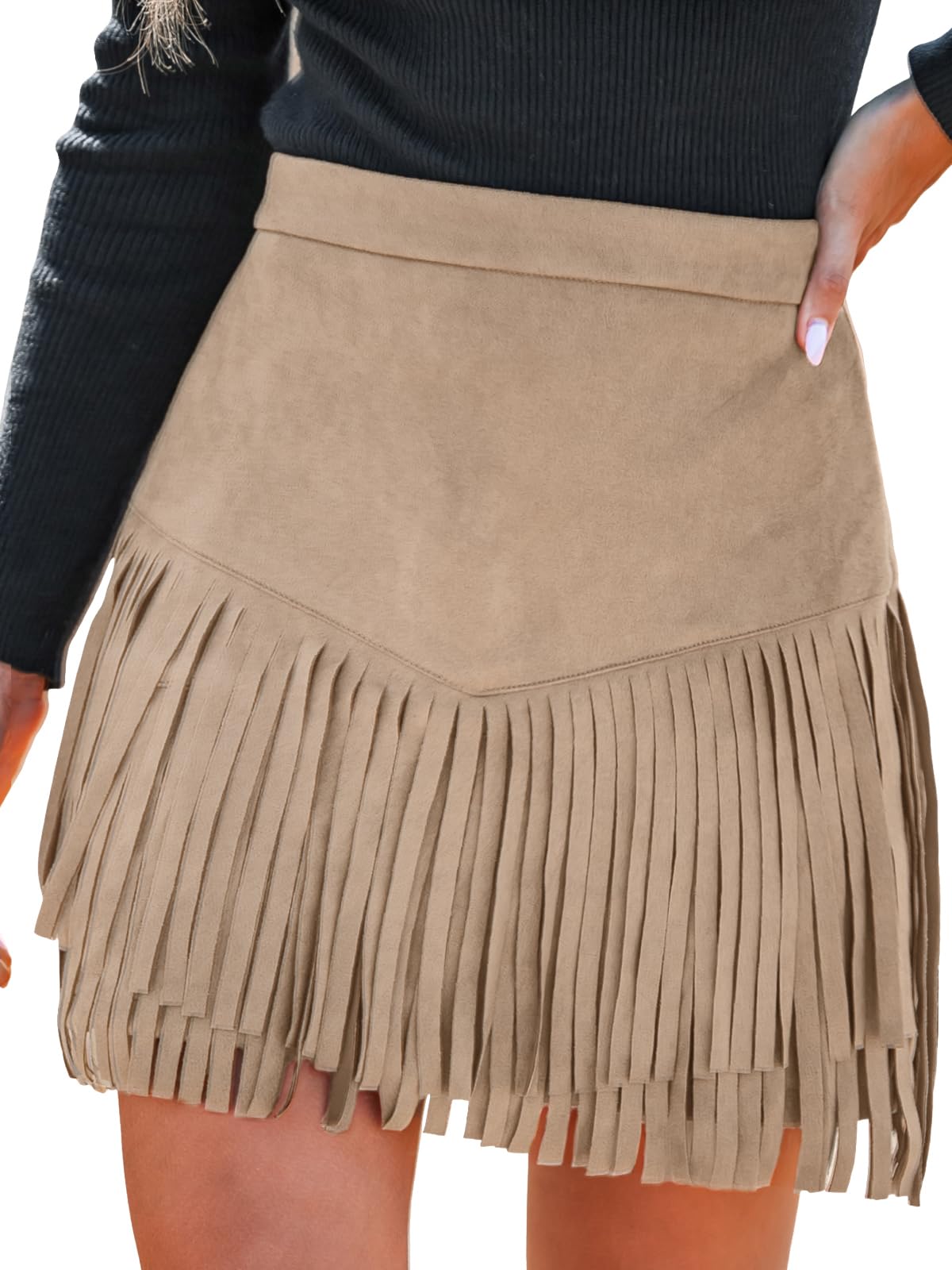 CUPSHE Damen Rock Herbst Winter Fransen Wildleder Rock, High Waist Western Outfit Minirock Mini Skirt
