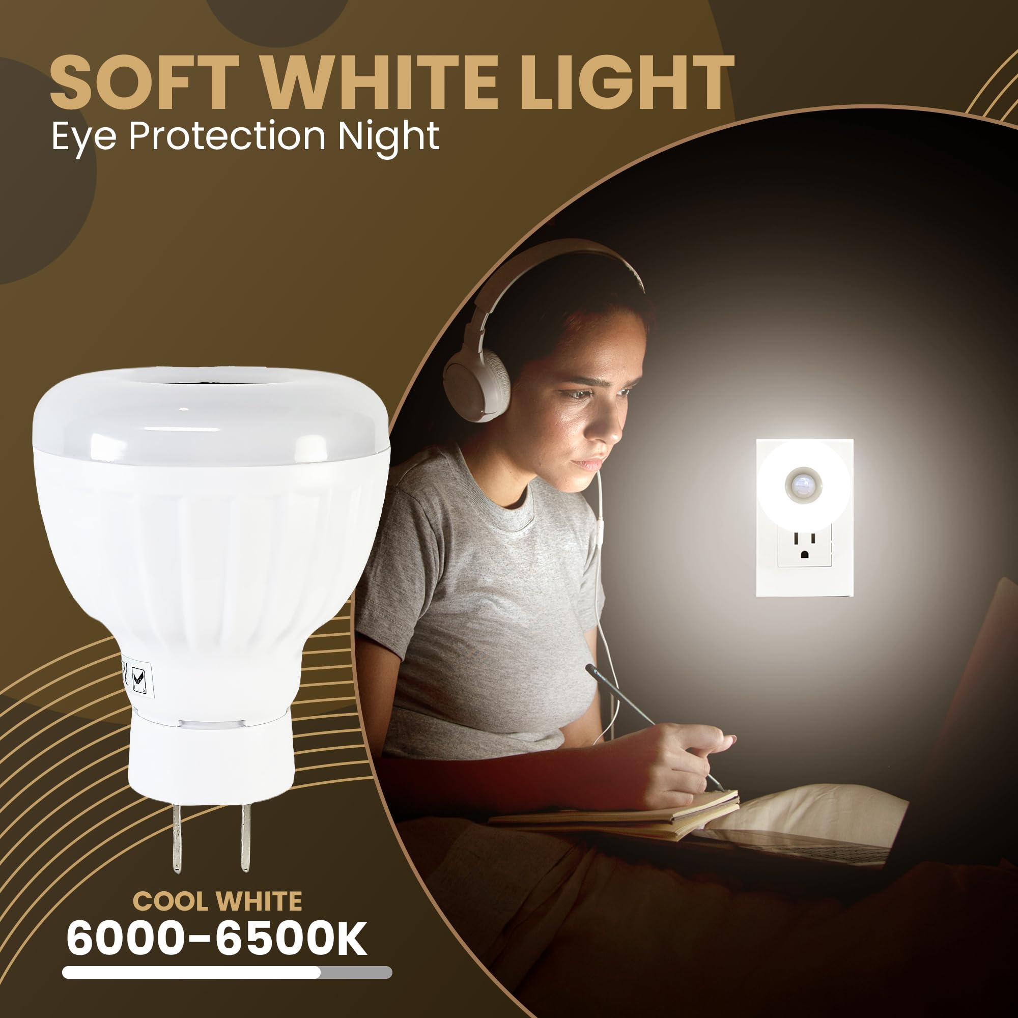 Sensor de movimiento brillante de 5 W, luz nocturna enchufable, salida de CA, color blanco frío, 6500 K, lámpara LED automática activada por movimiento, del atardecer al amanecer, dormitorio, pasillo, 5
