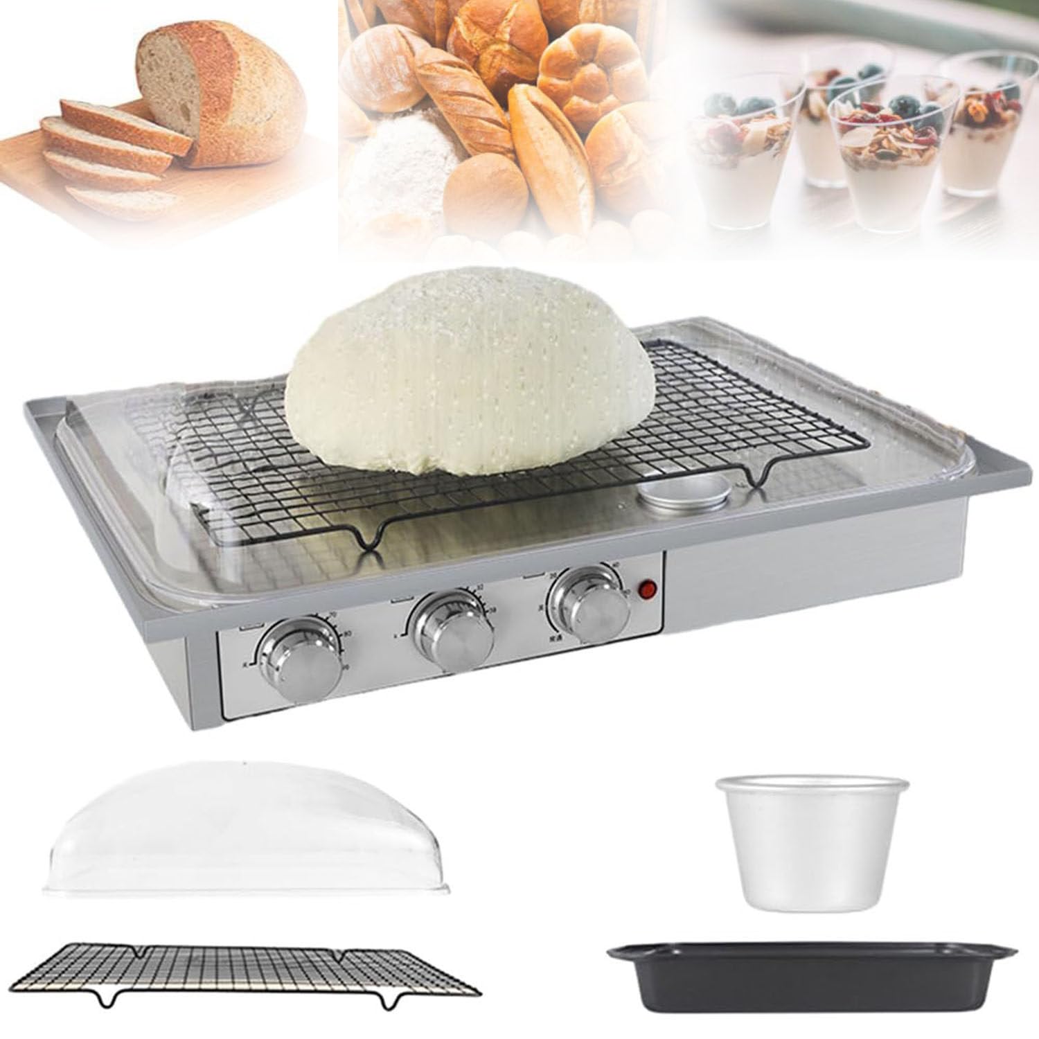 Macchina elettrica per lievitare L'Impasto del Pane,umidità e Temperatura Regolabili,Grande capacità,lievitatrice con Tazza e griglia umidificanti 410 * 310 * 280mm