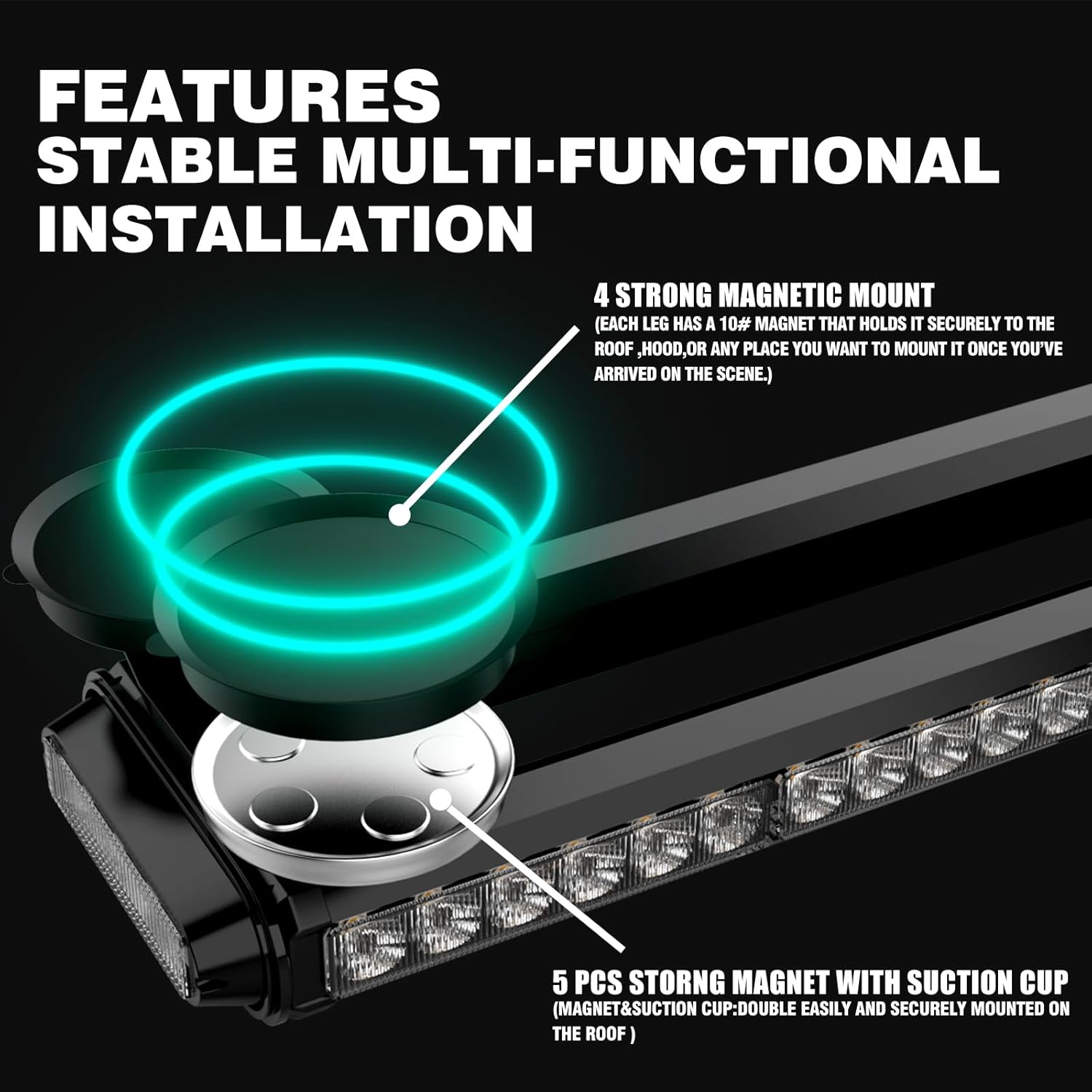 WINECO Red White Roof top light bar Magnetic Flashing 80 LED Emergency Strobe Light Bar for Volunteer POV Firefighter EMS Law Enforcement Vehicles Police Cars, Double Side Safety Warning Beacon Lights