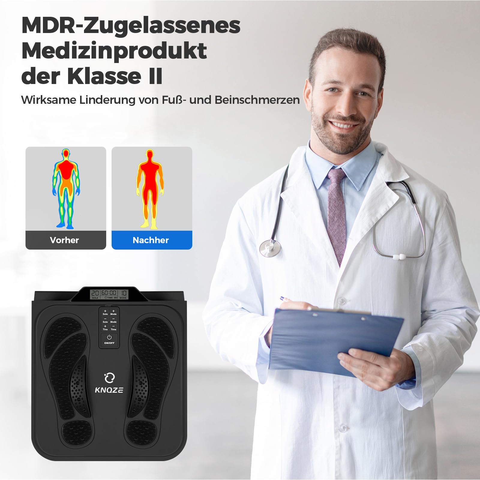 KNQZE EMS Fußmassager mit TENS, 10 Modi, 20 Stufen, 4 Elektroden, Schwarz | EMS-TENS-Fußmassager Durchblutungsstimulator, 10 Modi, 20 Stufen, 4 Pads, Gegen Schmerzen, Senioren & Büro, Schmerzlinderung