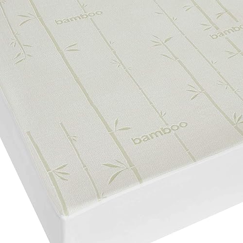 Miniatura 9 de Protector de colchón impermeable de bambú (tamaño King dividido), sin vinilo, funda de colchón ajustable con cabeza flexible, color blanco