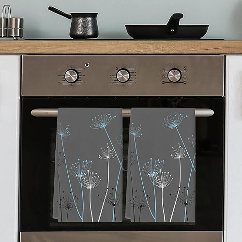 Miniatura 5 de Toallas de cocina absorbentes de cardo, flor de diente de león, toalla suave para platos de mano, color gris, azul, negro, reutilizable, lavable,