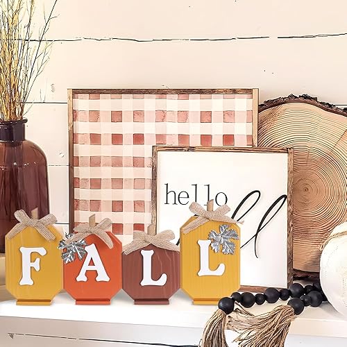 Miniatura 7 de Decoraciones de otoño para el hogar, letrero de madera de calabaza con letras de otoño para decoración de otoño, juego de bloques de madera