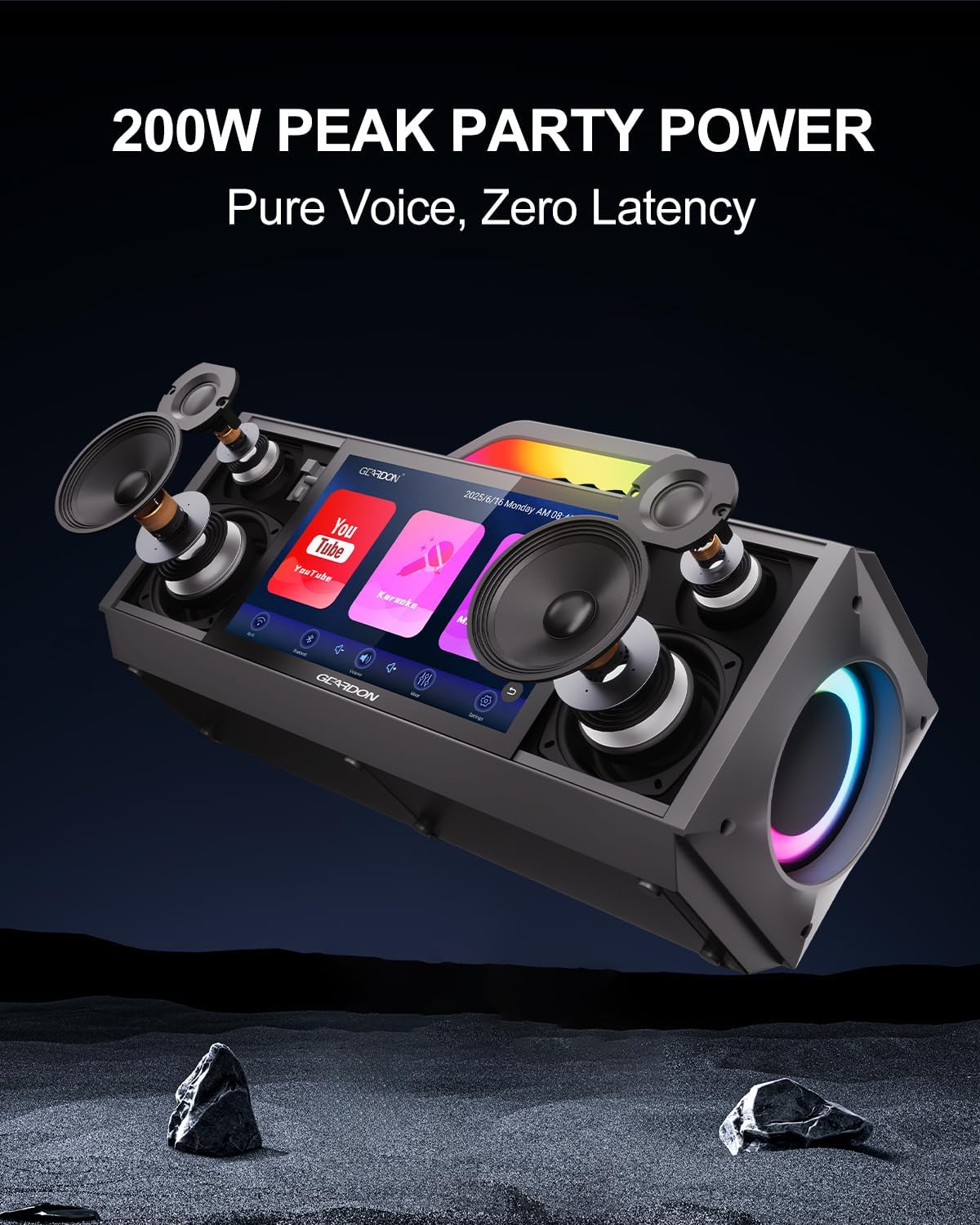 Karaoke Machine for Adults - with Lyrics Display and Screen, Professional Karaoke System, 2 Wireless Mics, 200W Peak Power, Free Karaoke App, Portable Karaoke Speaker for Home Party and Any Occasion - Image 3