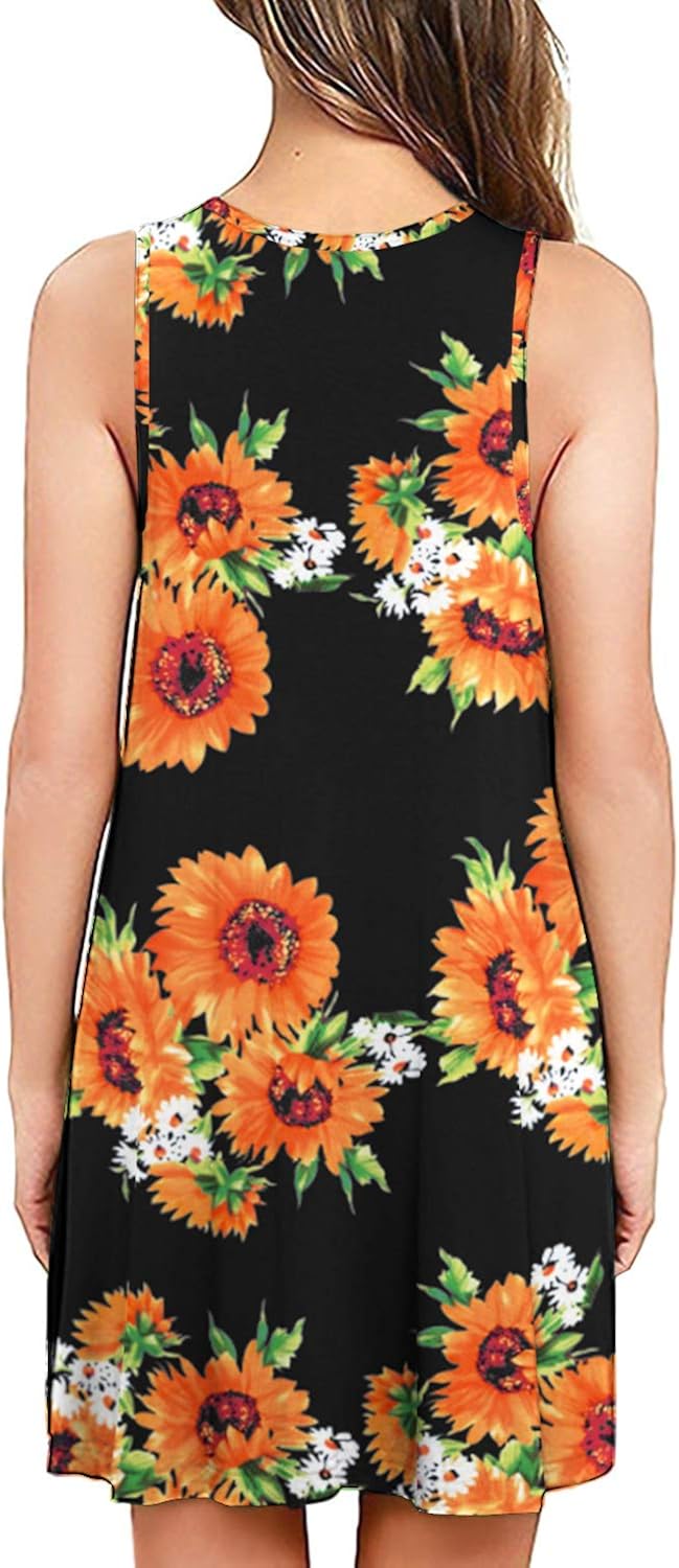 BISHUIGE Women Summer Casual Round Neck T Shirt Dresses Beach Cover up Plain Tank Dress at  Women’s Clothing store